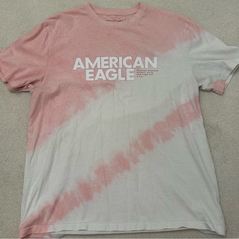 American Eagle Outfitters Pink and White Short Sleeve Tee